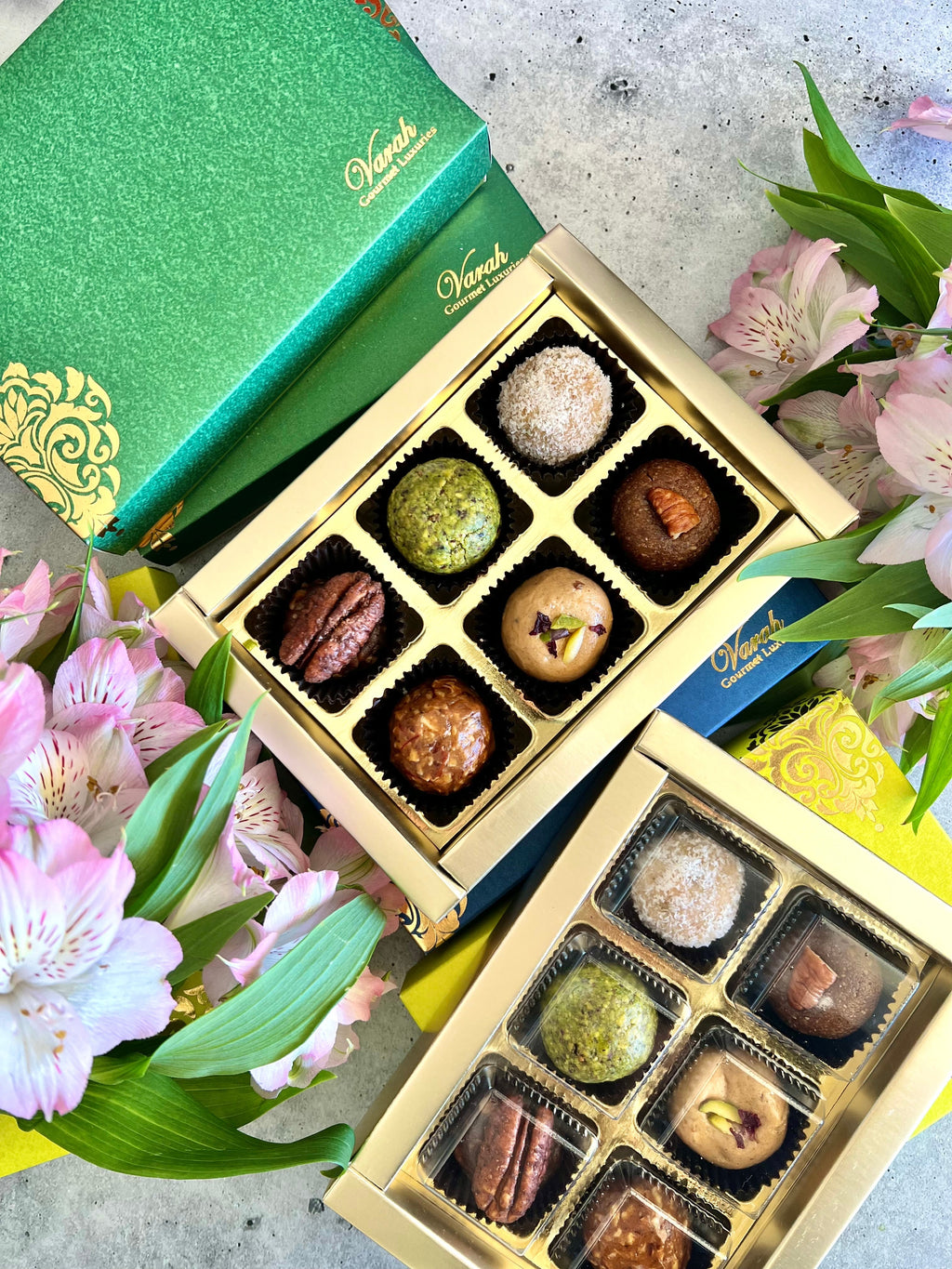 6 Piece Fruit & Nut Bites in a gold foiled gift box