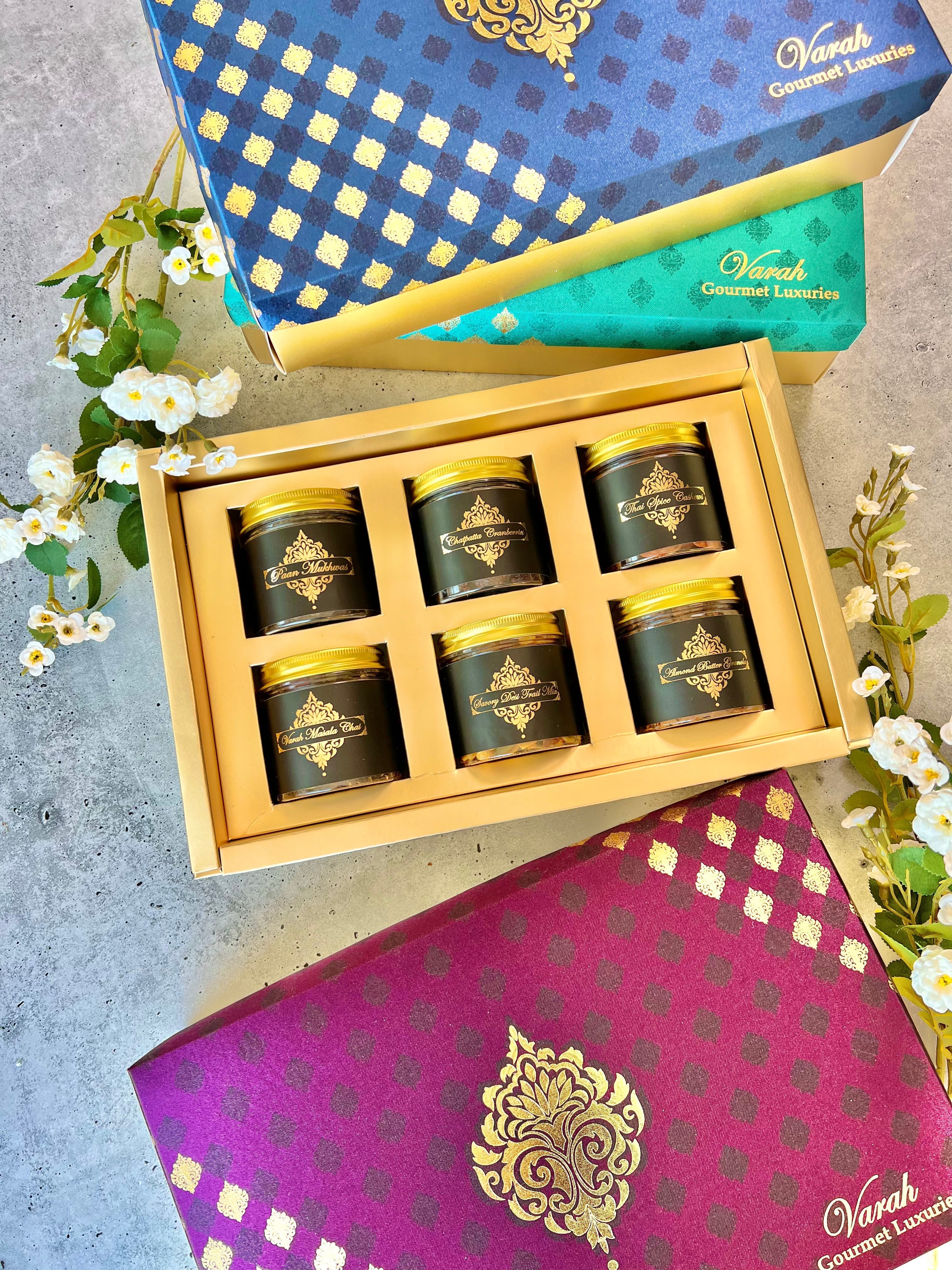6 Snack Jars in a gold foiled gift box